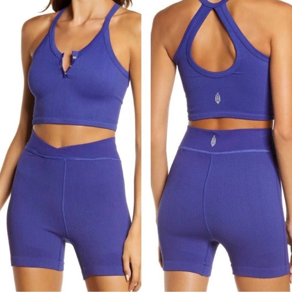 FP Movement Free Throw Shorts in Outer space Purple Blue Ribbed Workout Shorts